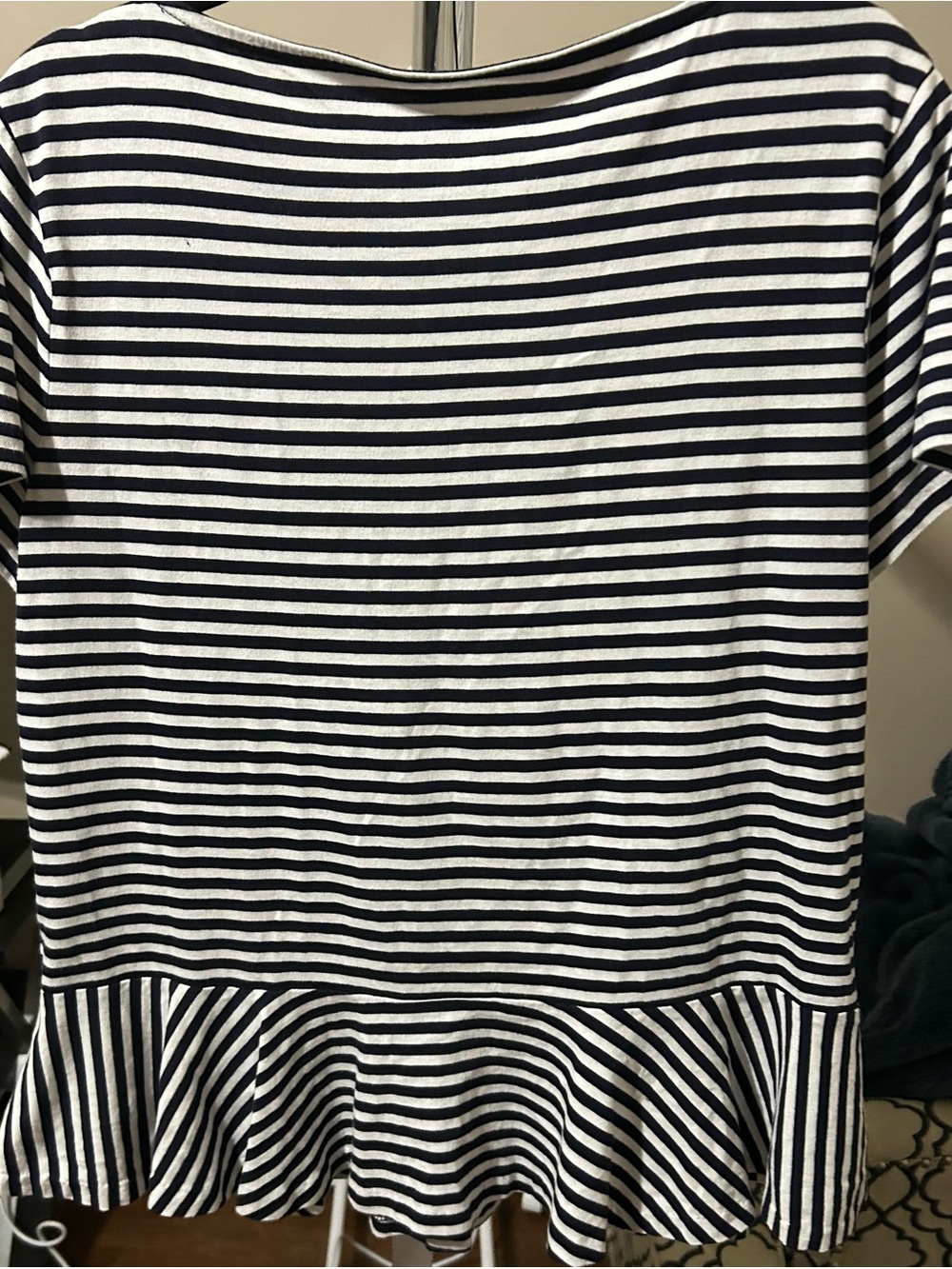 Talbots Navy and White Striped Peplum‎ Short-Sleeve Top - Picture 2 of 3